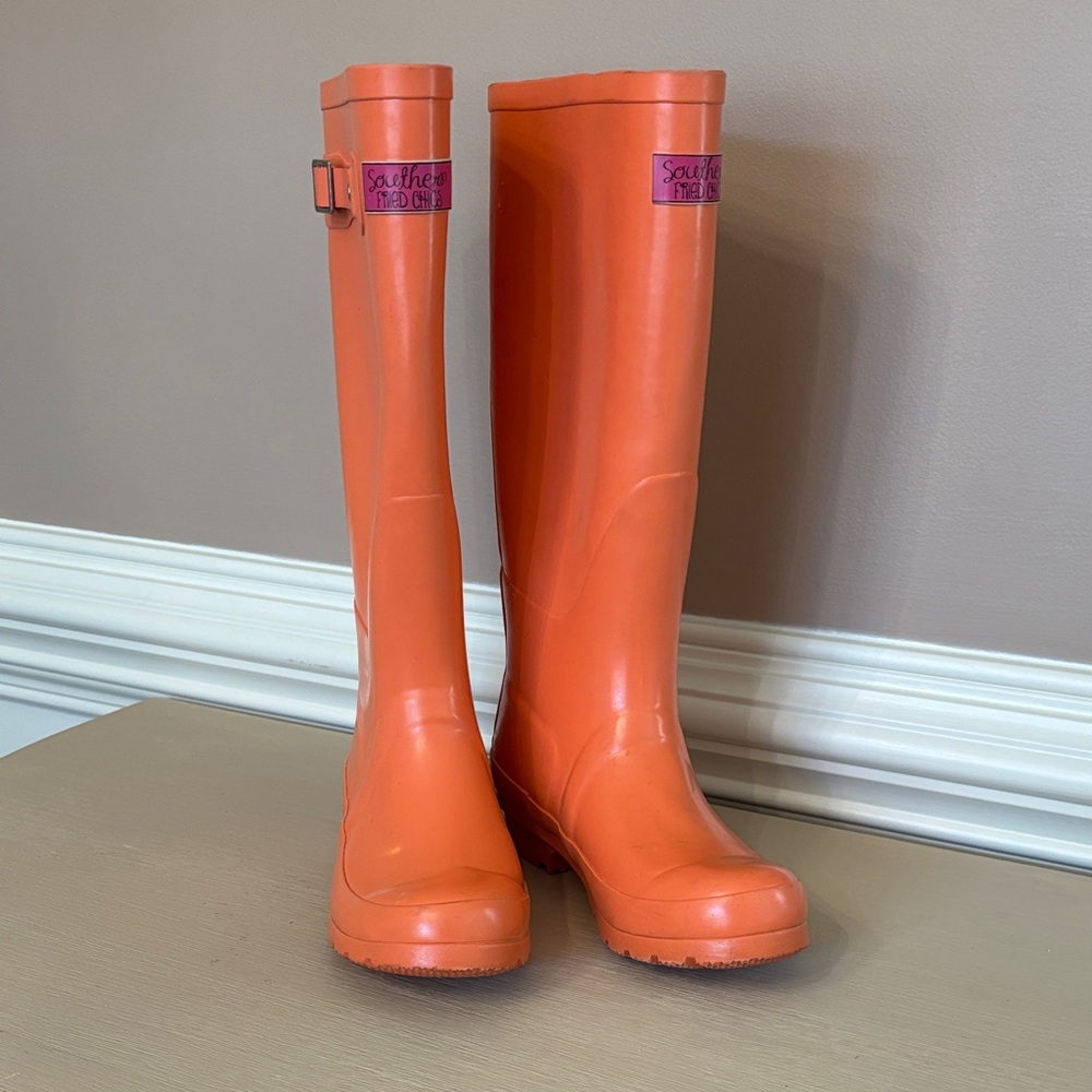 Southern Fried Chics Women's Bright Orange Winter / Rain Boots